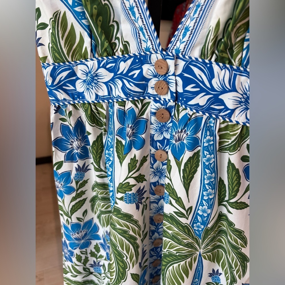 FARM Rio Blue and Green Floral Midi Dress Mty - Picture 9 of 16